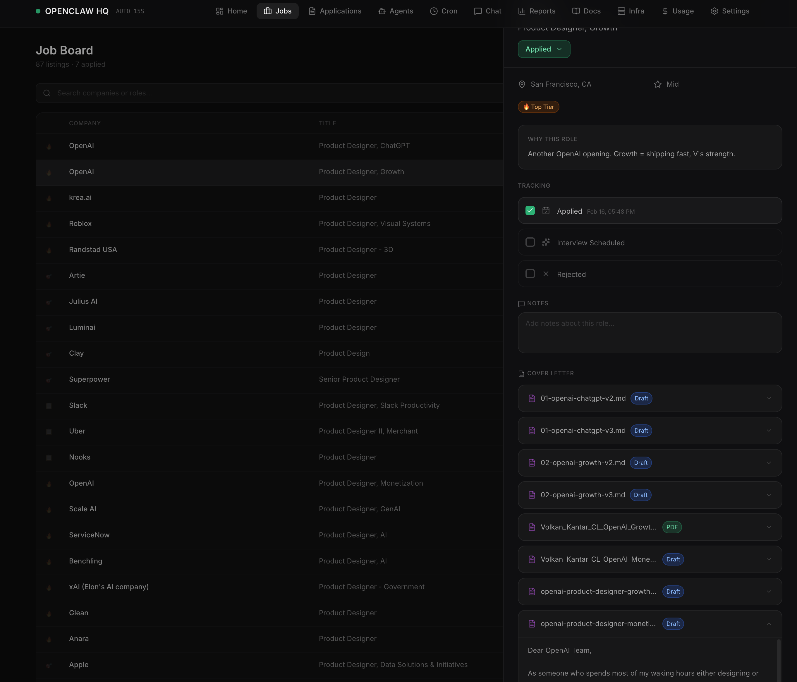 AI-generated tailored cover letters - Scout finds jobs, Quill writes applications